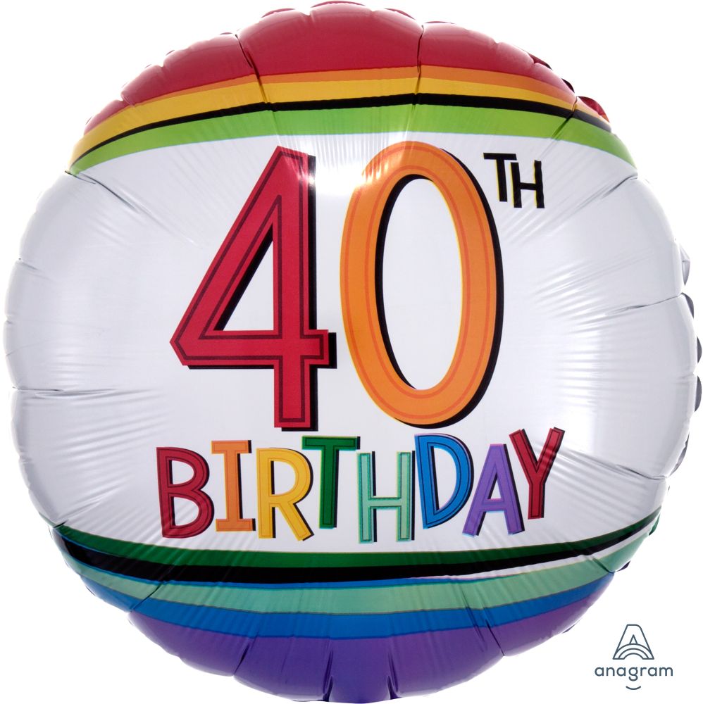 18" Rainbow Birthday 40 Balloon