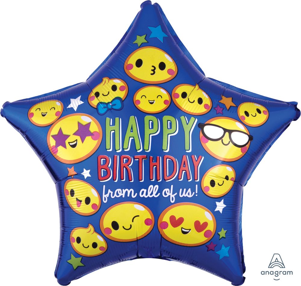 18" Happy Birthday from All of Us Smily Face Balloon