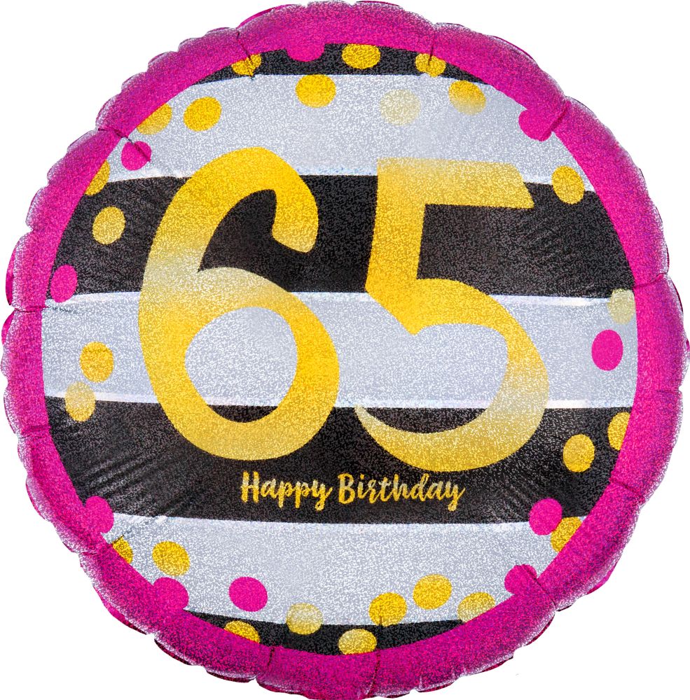 18" Holographic Pink & Gold Milestone 65 Balloon