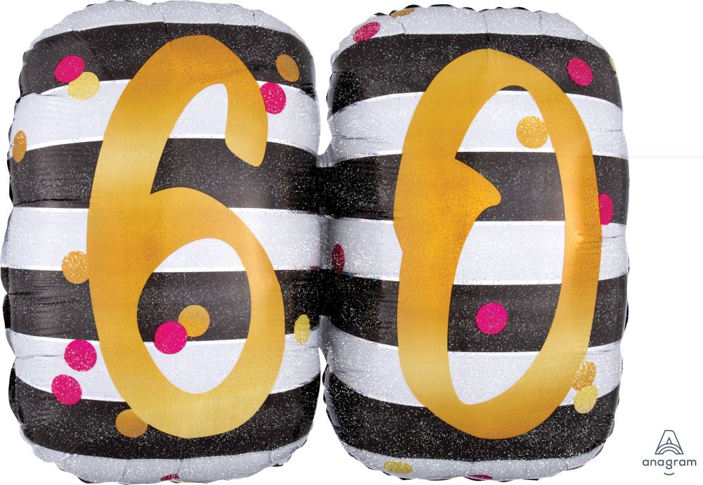 SuperShape Holographic Pink & Gold Milestone 60 Balloon
