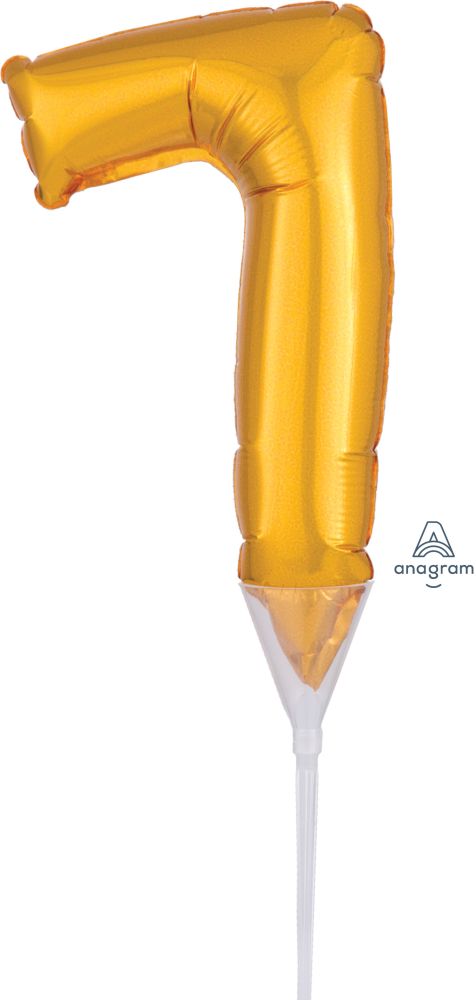06" Gold Number 7 Cake Pick Micro Balloon