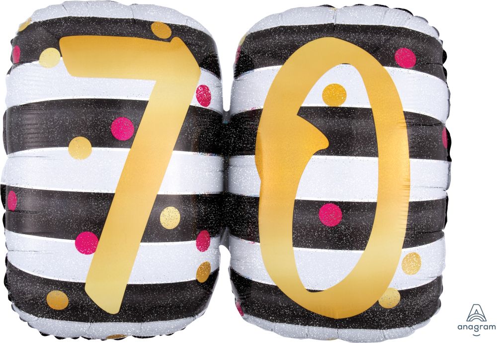 SuperShape Holographic Pink & Gold Milestone 70 Balloon
