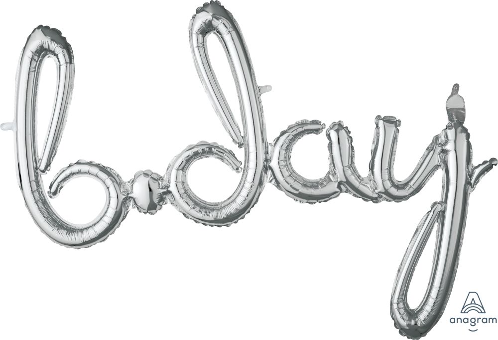 Script Phrase Bday Silver Balloon