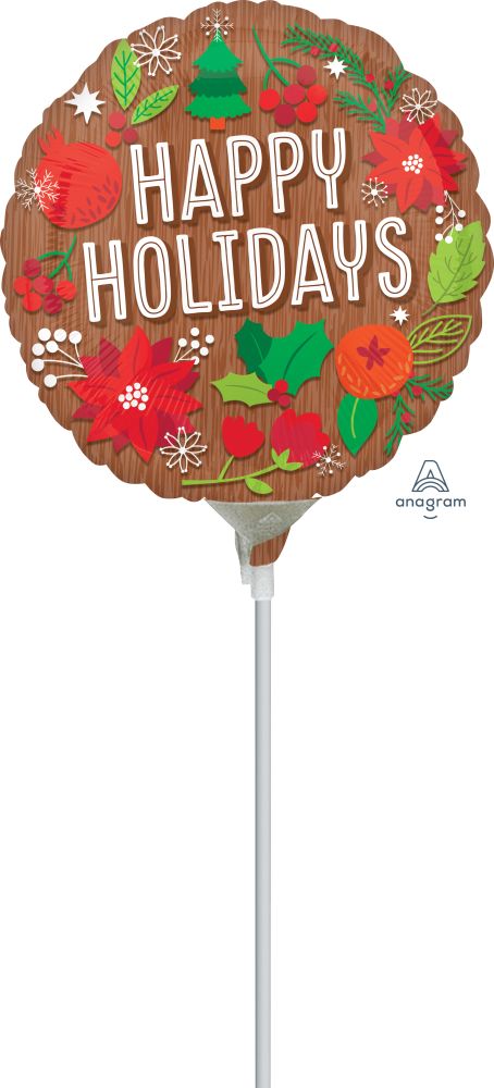 04" Woodgrain Happy Holidays Balloon
