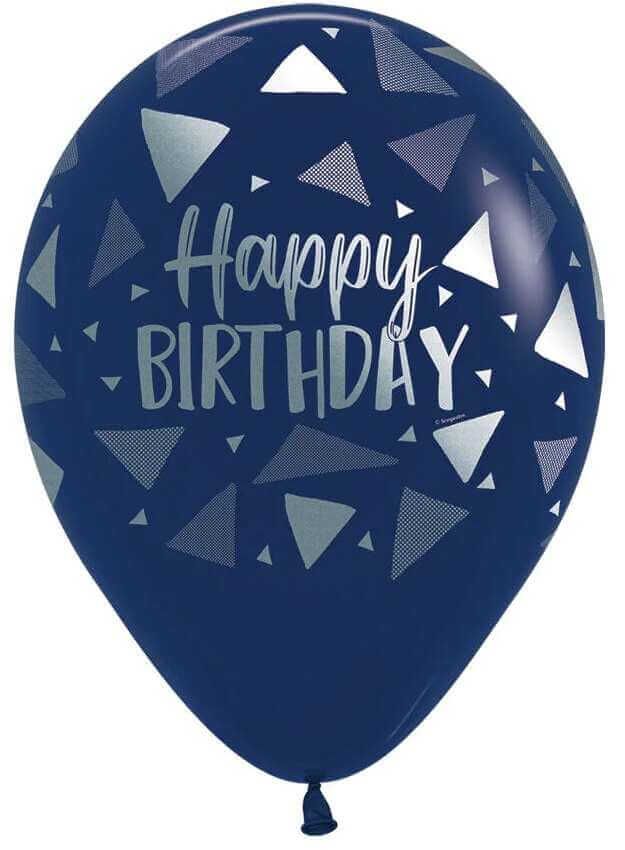 11" Happy Birthday Triangles Fashion Navy Blue (50pcs) Balloons