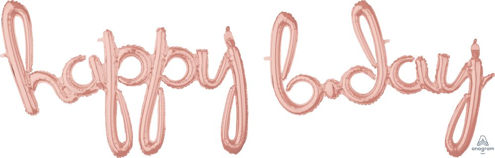 Script Phrase Happy Bday Rose Gold Balloon