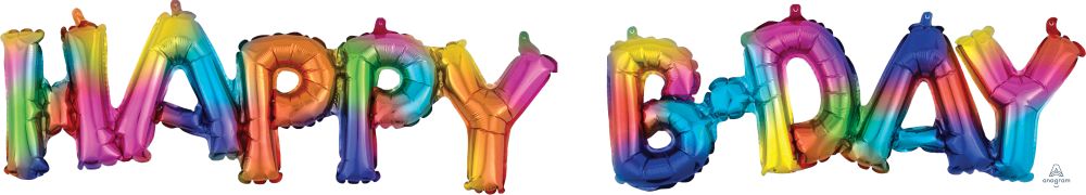 Phrase Happy Bday Rainbow Splash Balloon