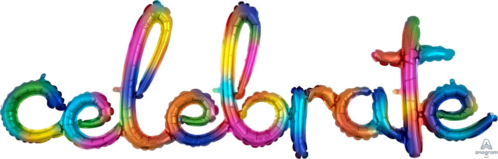 Script Phrase Celebrate Rainbow Splash Balloon