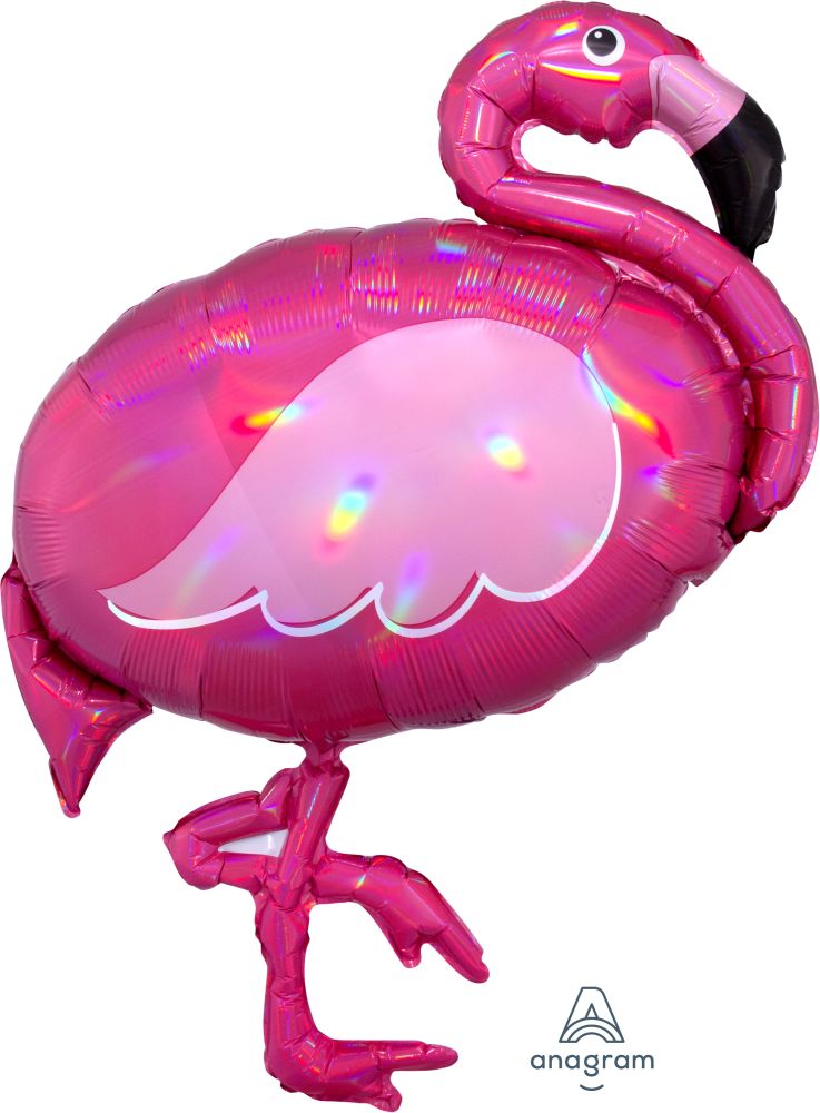 SuperShape Holographic Iridescent Pink Flamingo Balloon