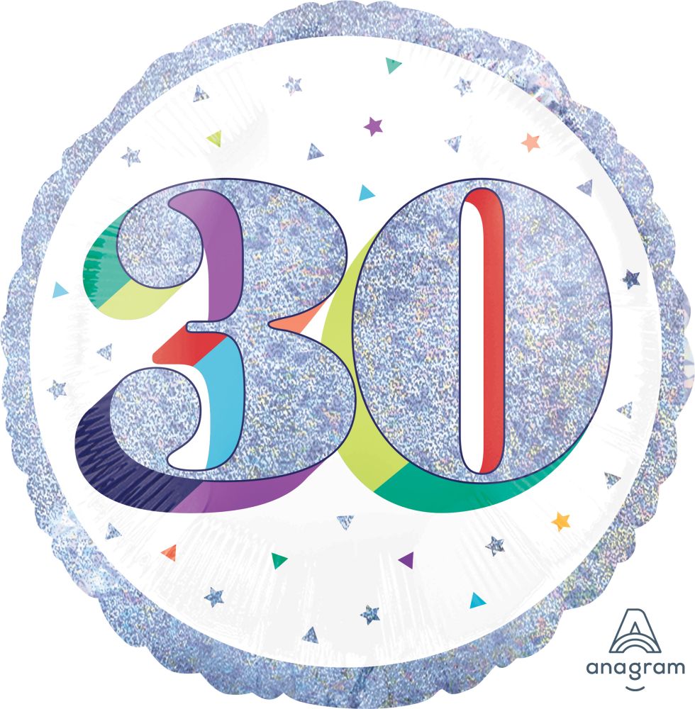 18" Holographic Here's to Your Birthday 30 Balloon