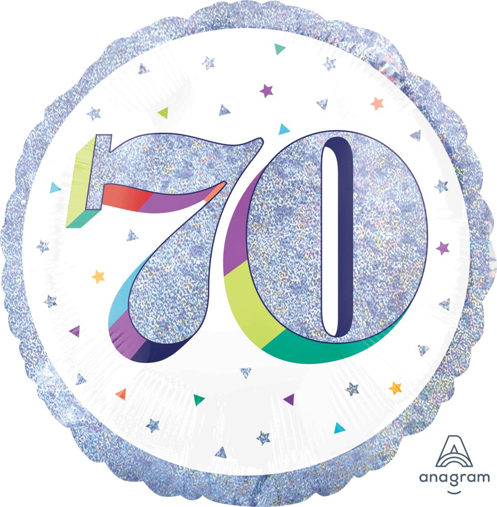 18" Holographic Here's to Your Birthday 70 Balloon
