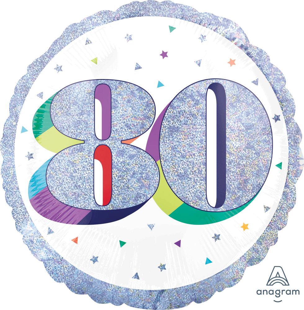 18" Holographic Here's to Your Birthday 80 Balloon