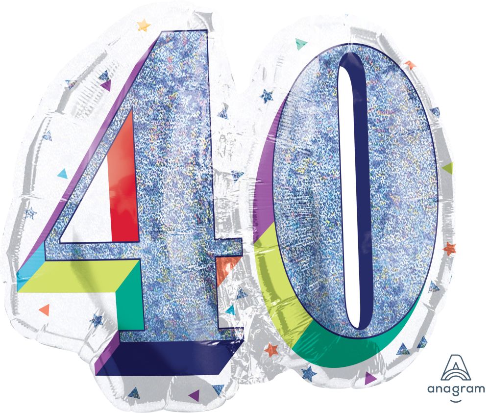 SuperShape Holographic Here's to Your Birthday 40 Balloon
