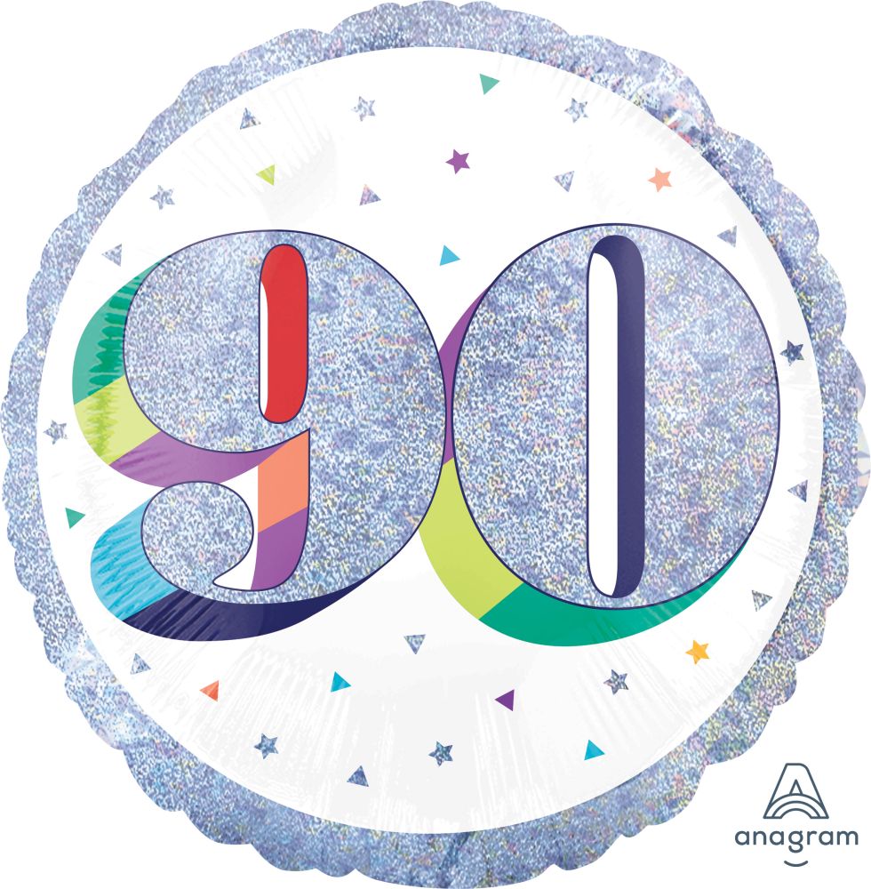 18" Holographic Here's to Your Birthday 90 Balloon