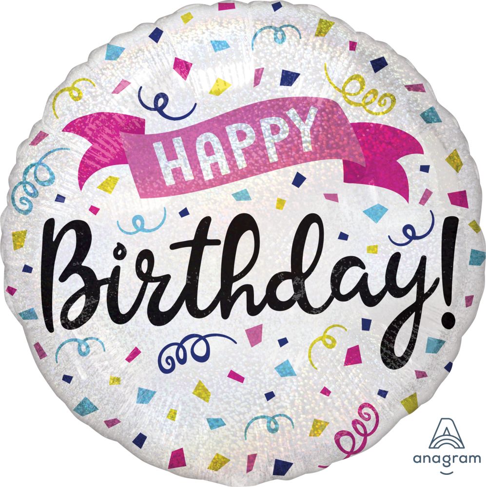 18" Holographic Happy Birthday Sparkle Banner Balloon