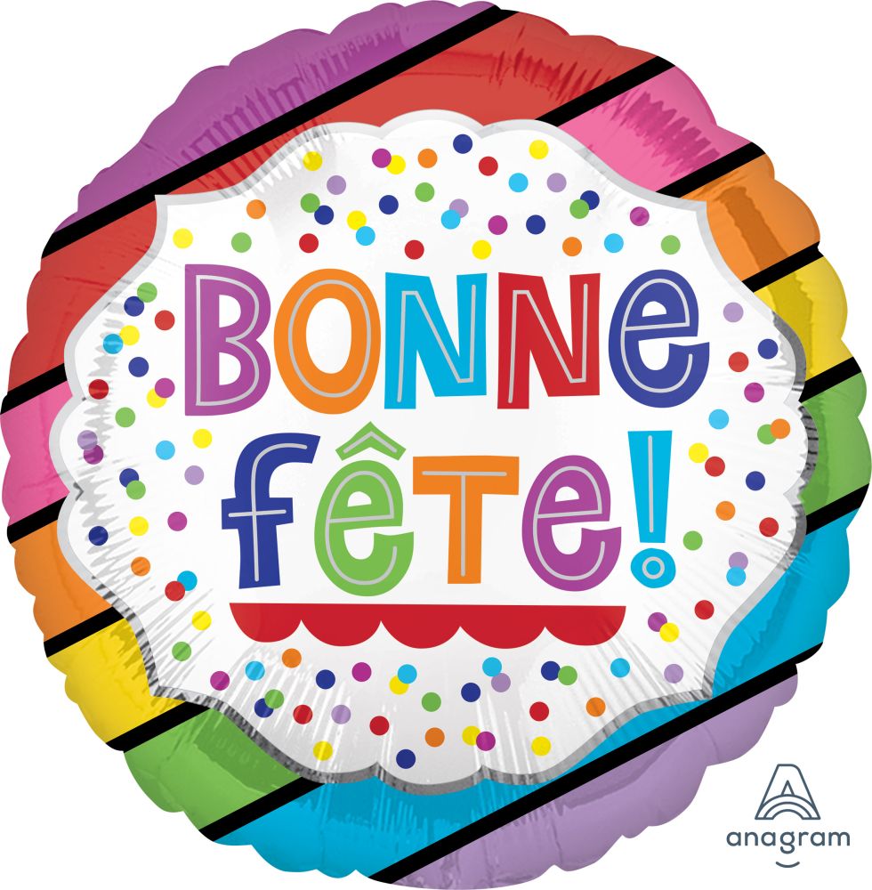 18" Bonne Fete Bright Stripes Balloon