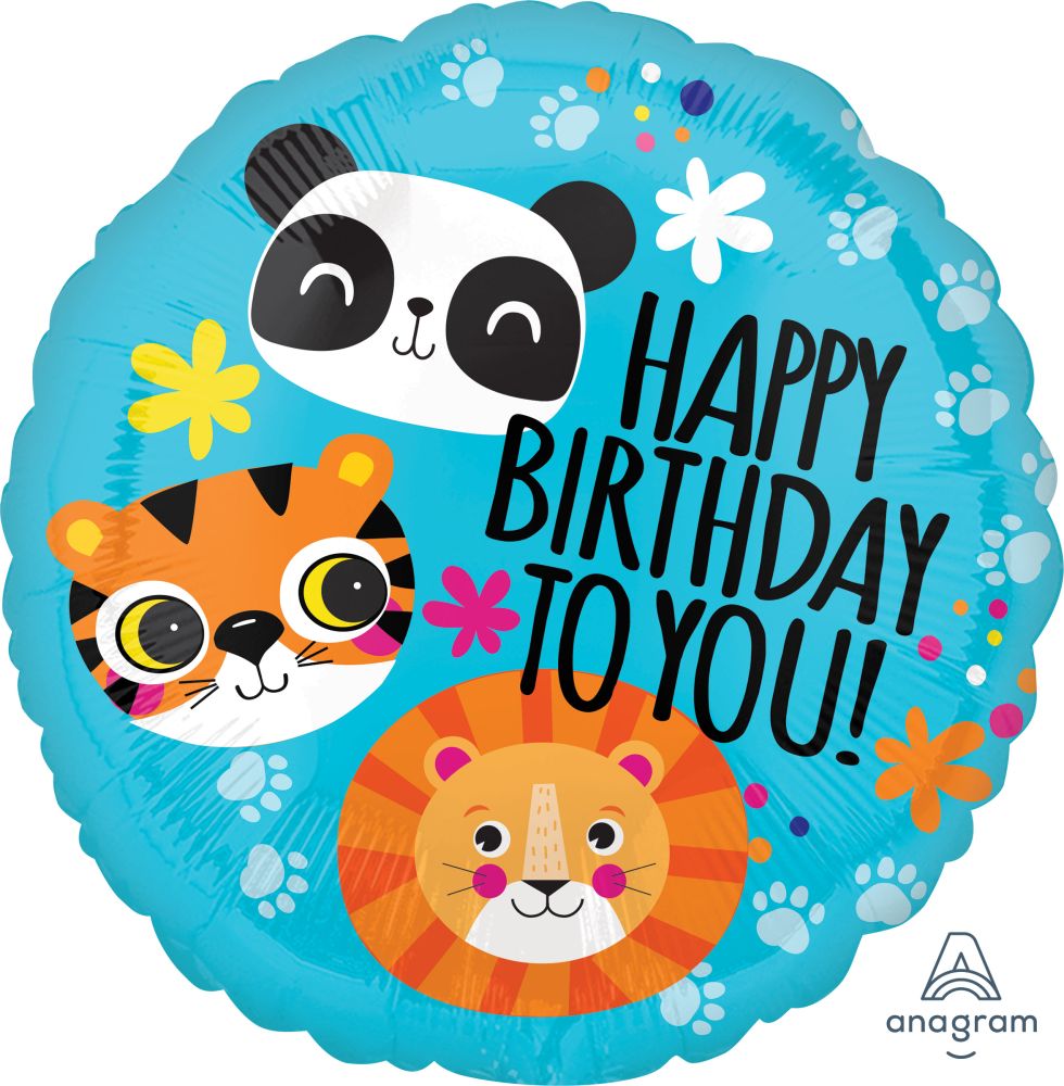 18" Lion, Tiger and Panda Happy Birthday Balloon