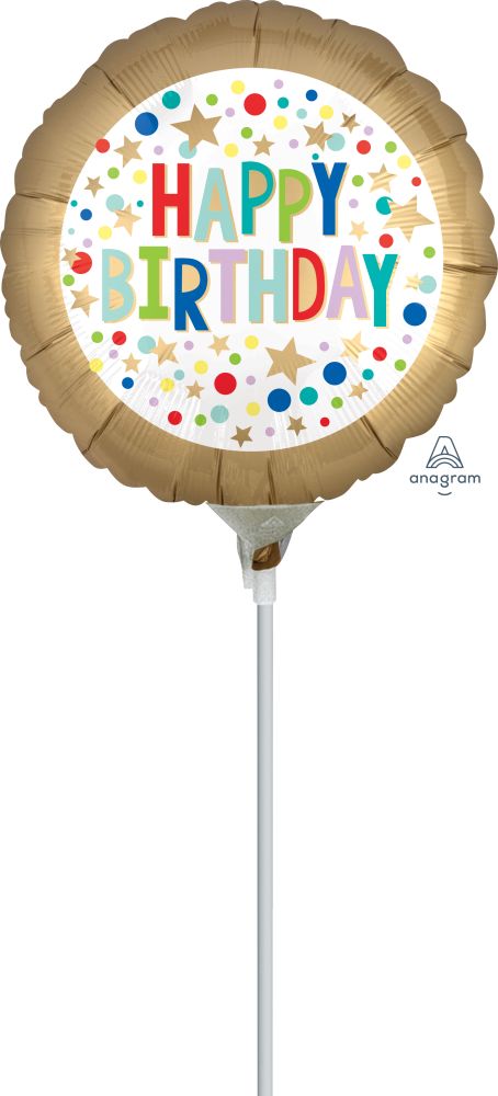 09" Gold Satin Marquee Birthday Dots Balloon
