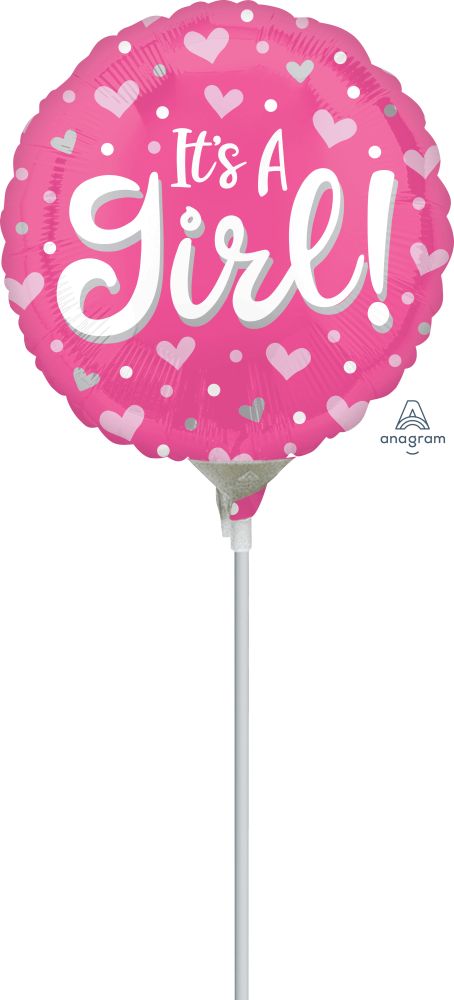 09" Its A Girl Hearts and Dots Balloon