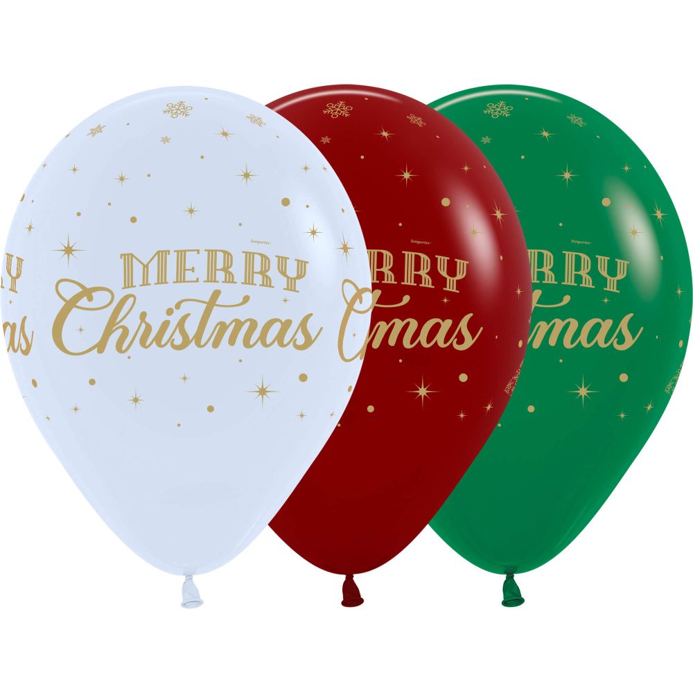 11" Merry Christmas Golden Winter Assortment (50pcs) Balloons