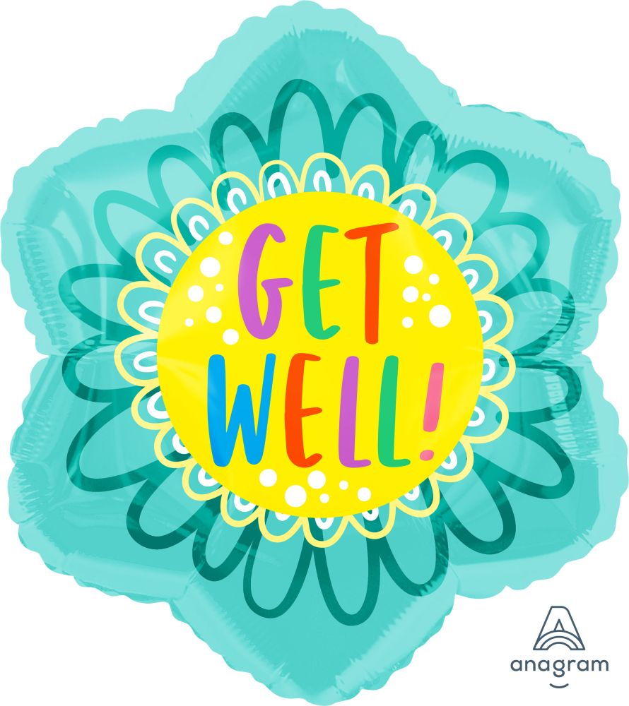18" Shape Get Well Doodle Flower Balloon