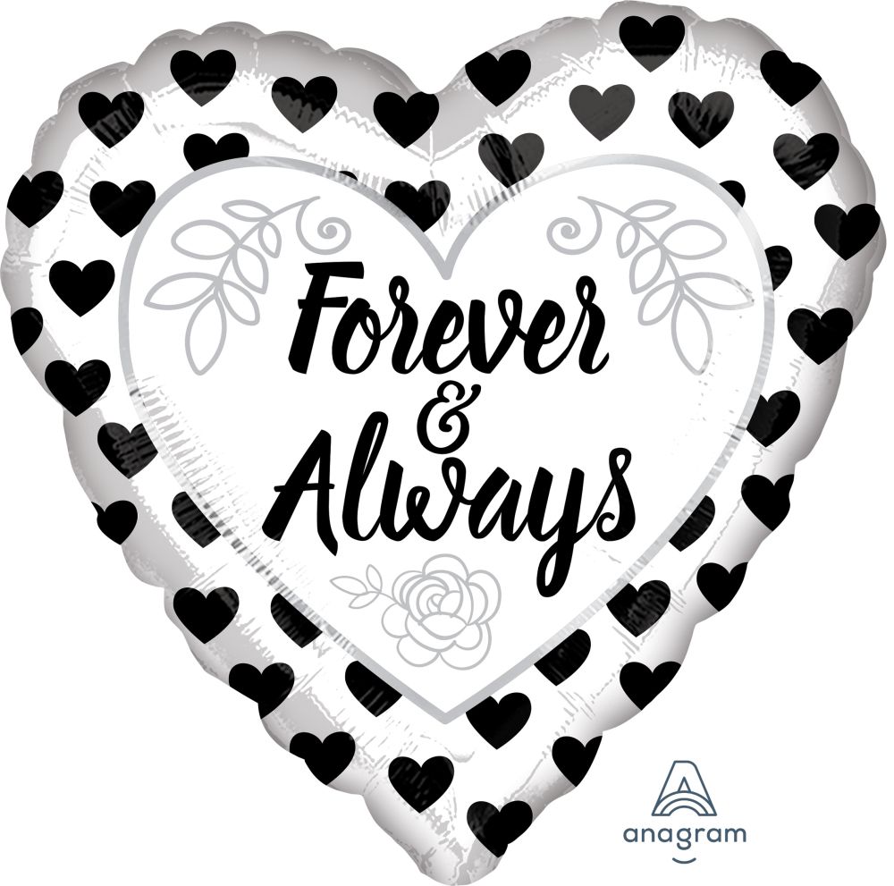 18" Forever and Always and Black White Balloon