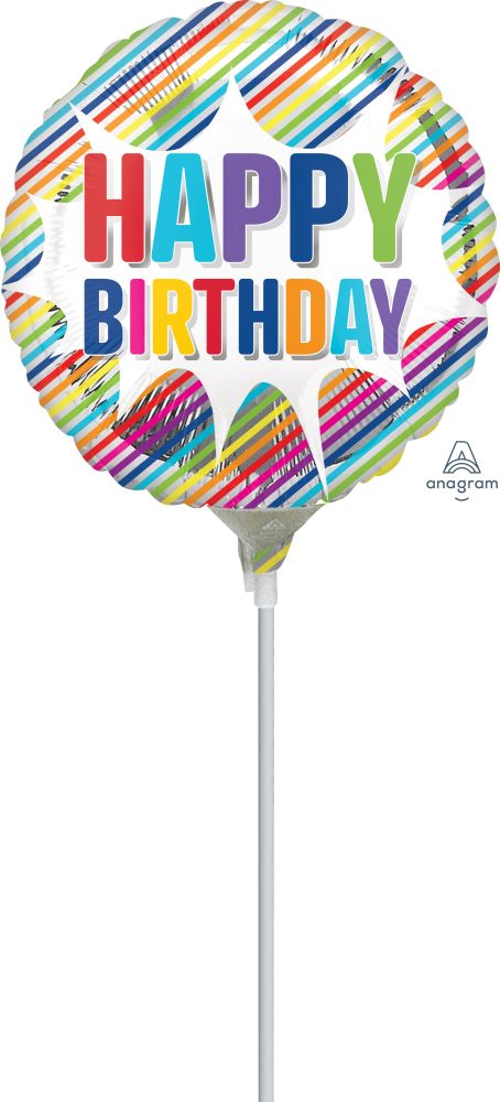 04" Happy Birthday Striped Burst Balloon