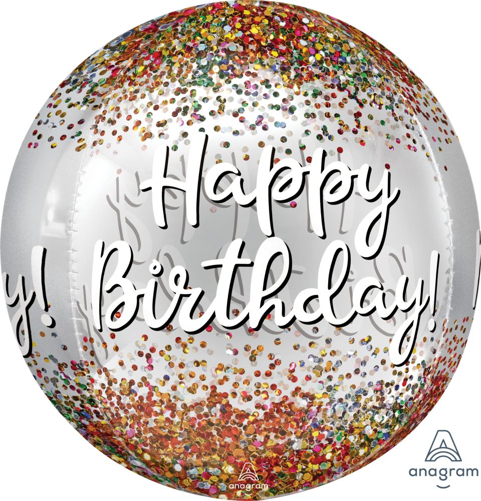 Orbz Clear Happy Birthday Sequins Balloon
