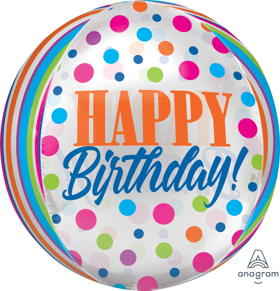 Orbz Clear Birthday Bright Dots Balloon
