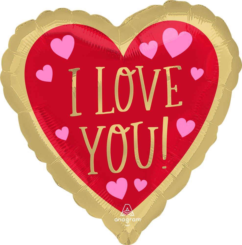 18" Love You Red and Gold Balloon