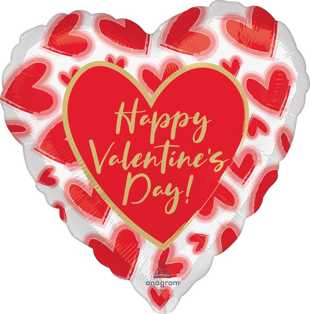18" Happy Valentines Day Blush Lined Hearts Balloon