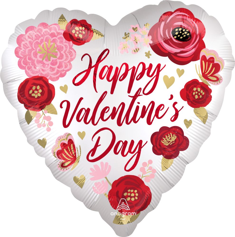Jumbo Happy Valentines Day Satin Painted Flowers Balloon