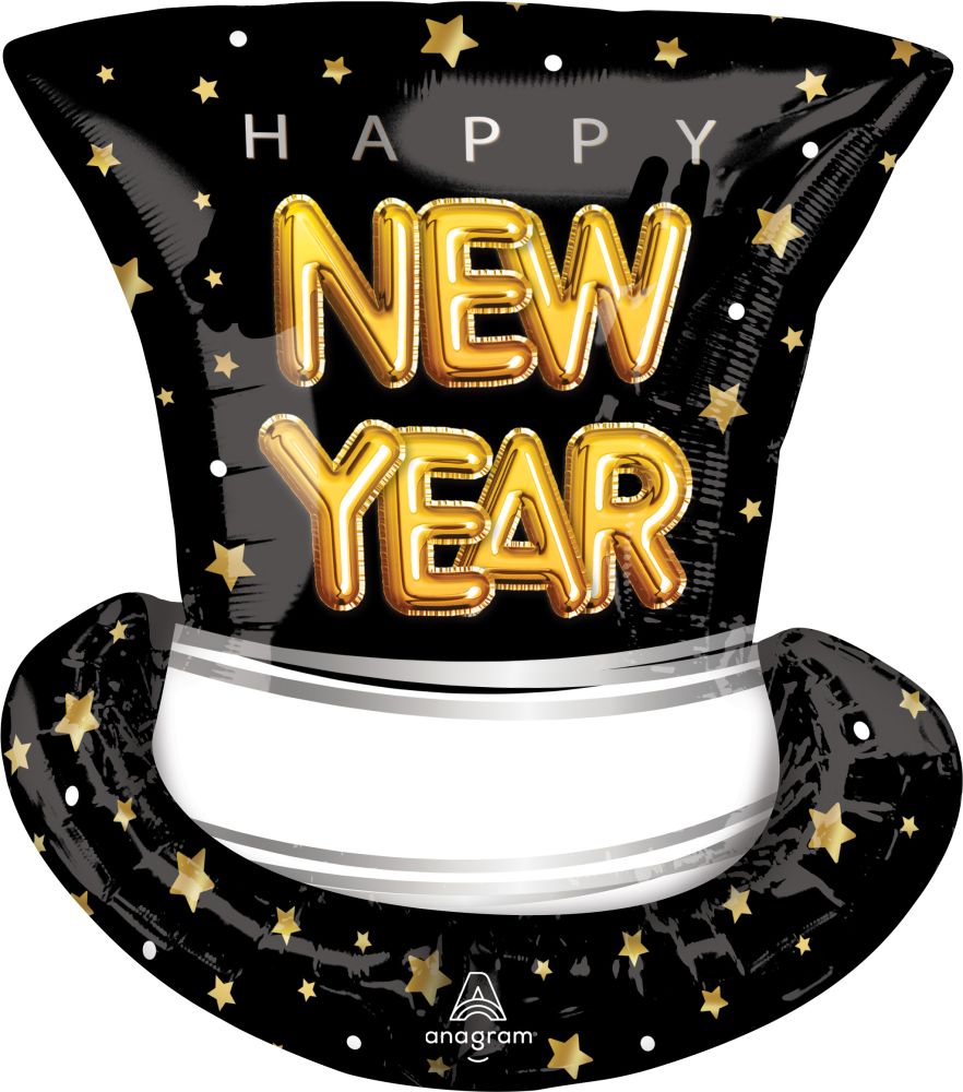 SuperShape Pop Clink Cheers Top Hat New Year Balloon