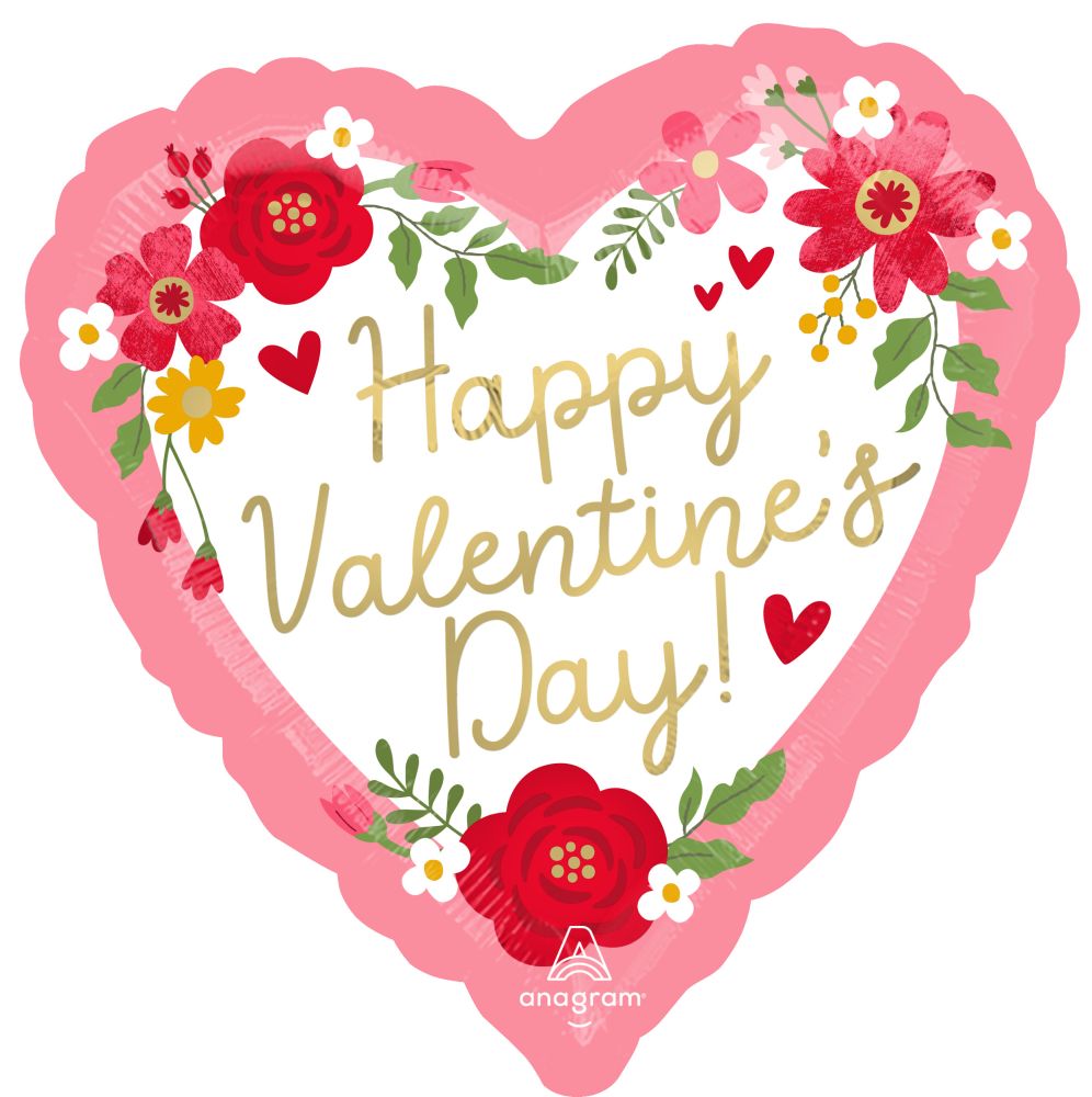 18" Happy Valentines Day Floral Balloon