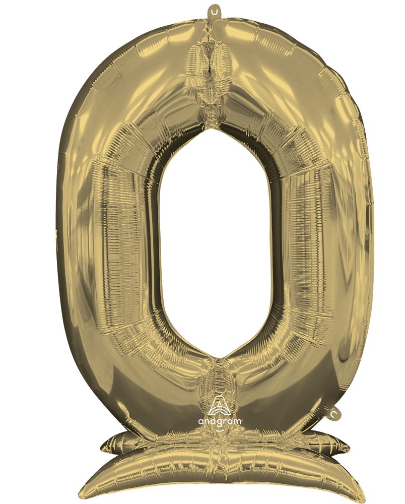 50" Stand-Up White Gold Number 0 Balloon