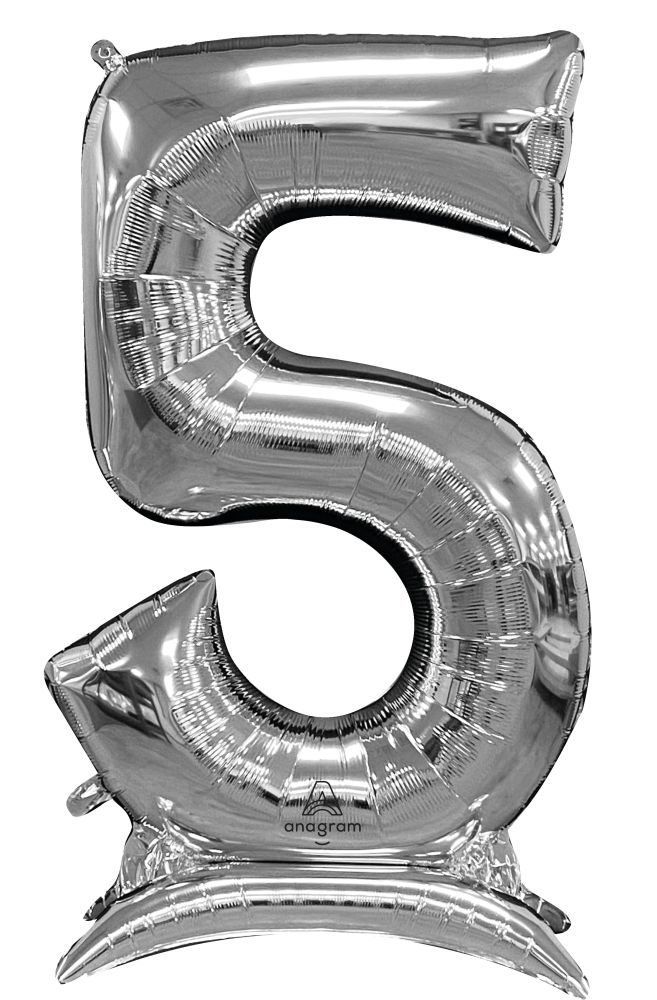 50" Stand-Up Silver Number 5 Balloon