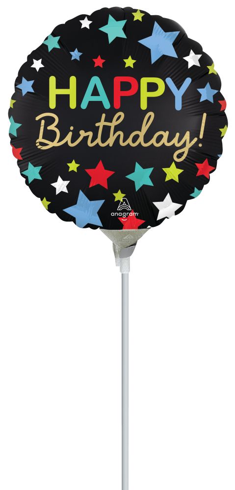 09" Satin Happy Birthday Stars Balloon