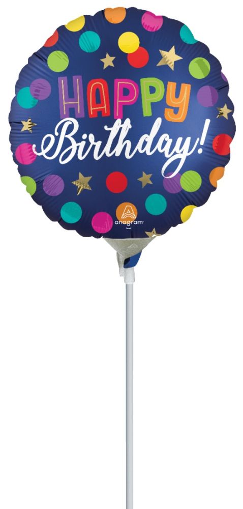 09" Satin Happy Birthday Blue Confetti Balloon