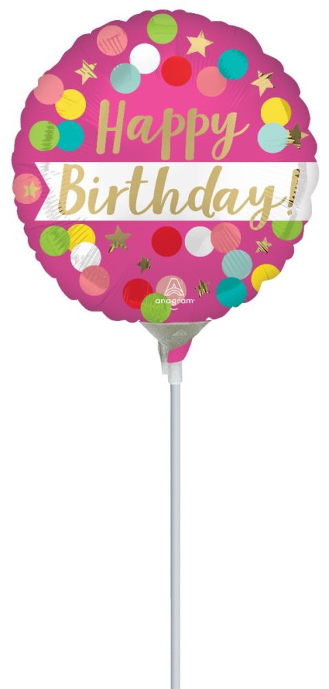 09" Satin Happy Birthday Pink Confetti Balloon