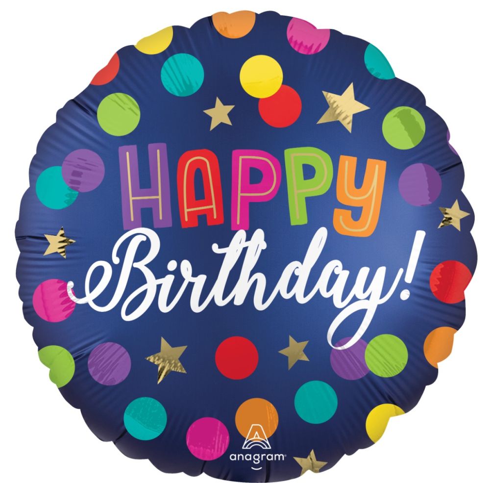 Standard Satin Happy Birthday Blue Confetti Balloon