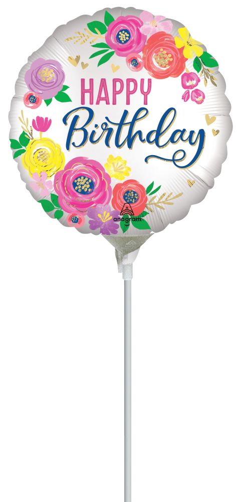 09" Satin Artful Floral Birthday Balloon