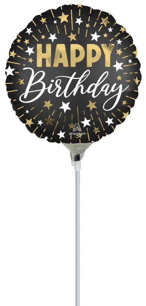 09" Black Gold Silver Happy Birthday Balloon