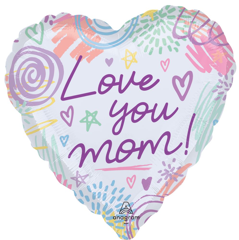 Jumbo Love You Mom Sweet Scribbles Balloon