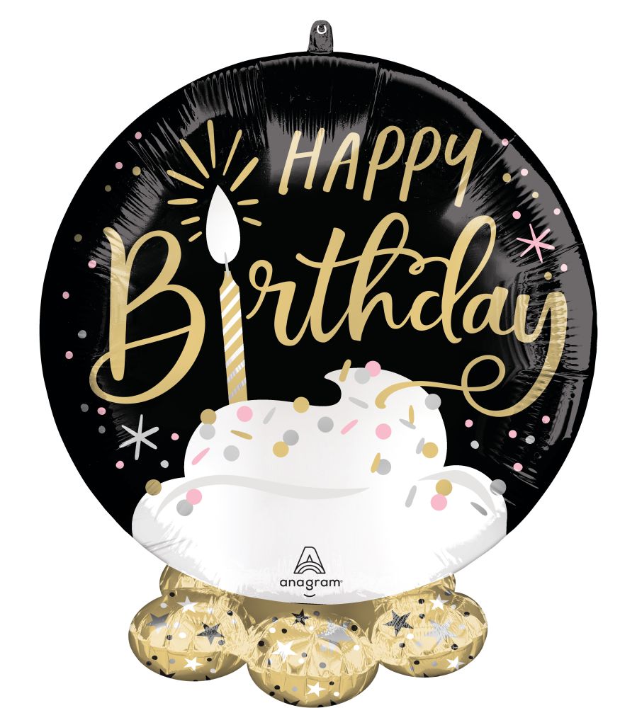 Frillz Satin Black Silver Gold Birthday Balloon