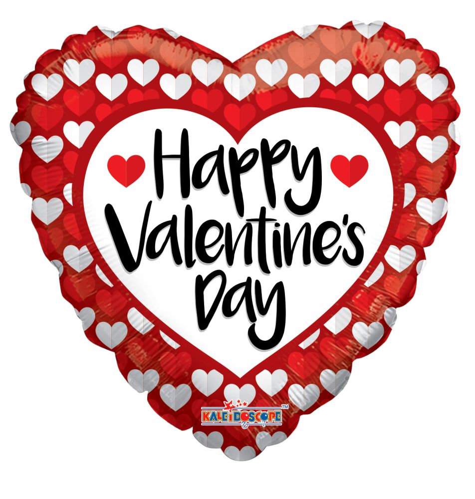 09" Happy Valentine's Day Red & White Hearts Balloon