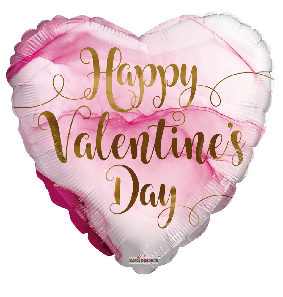 09" Happy Valentines Day Pink Marble Balloon