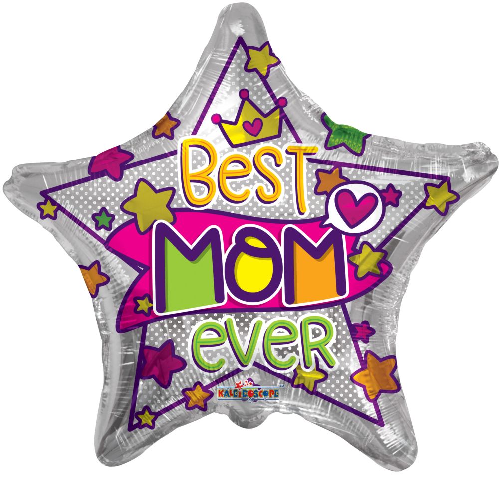 18" I Love You Mom Gold & Pink Star Balloon