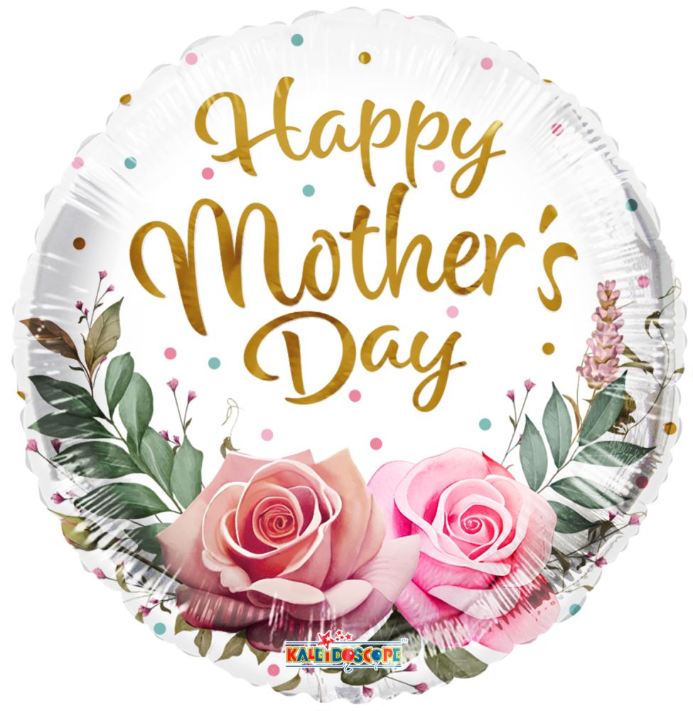 04" Happy Mothers Day Two Roses and Leaves Balloon
