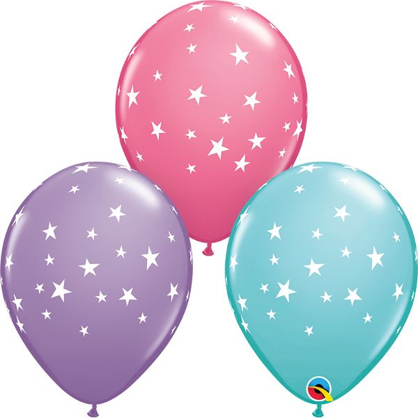 11" Contempo Stars Assortment of Spring Lilac, Caribbean Blue, Rose (50pcs) Balloons