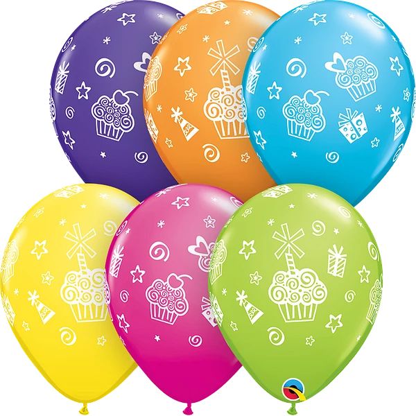 11" Cupcakes and Presents Tropical Assortment (50pcs) Balloons